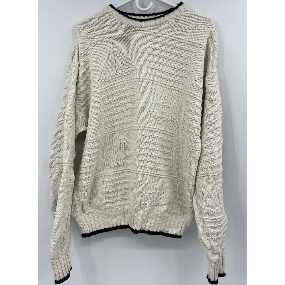 Traverse Bay Woolen Co Nautical Cotton Sweater Size Large USA Dadcore
